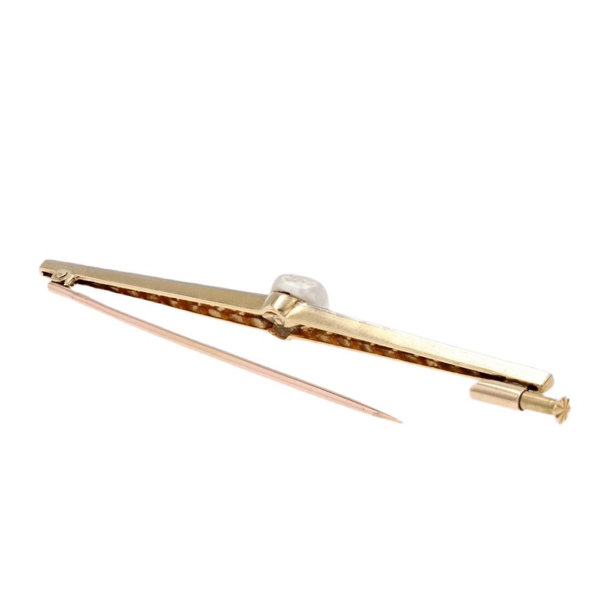 Broche Barrette en or jaune, platine, perle et diamants - Castafiore