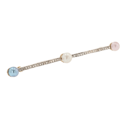 Broche Barrette en or jaune, platine, perles et diamants - Castafiore