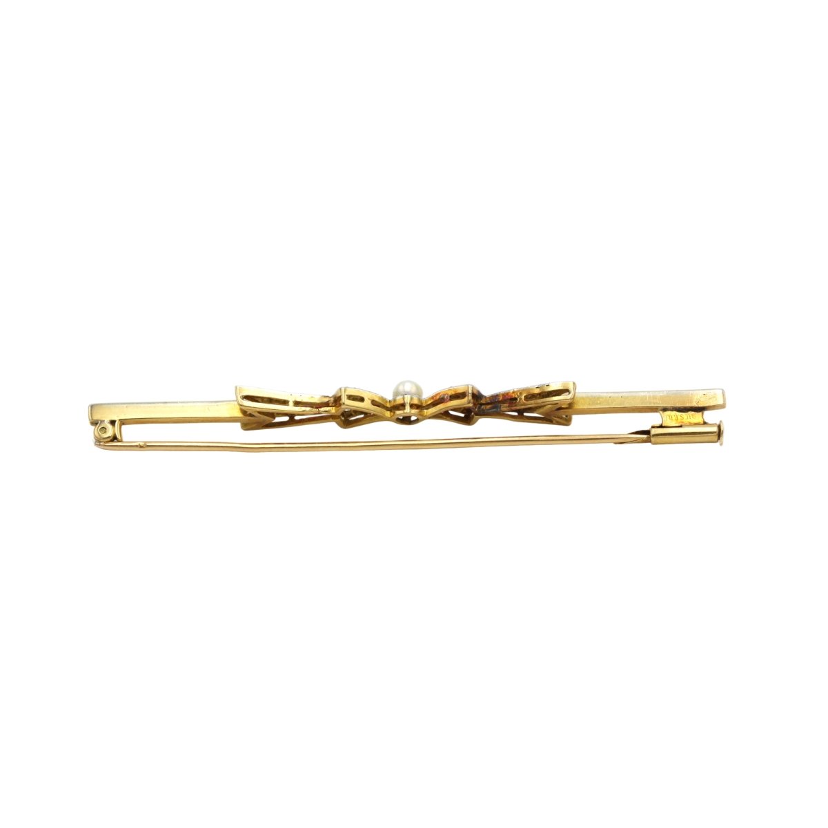 Broche Barrette en or jaune, platine, perles, rubis et diamants - Castafiore