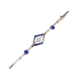 Broche Barrette en or jaune, platine, saphirs et diamants - Castafiore