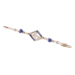 Broche Barrette en or jaune, platine, saphirs et diamants - Castafiore