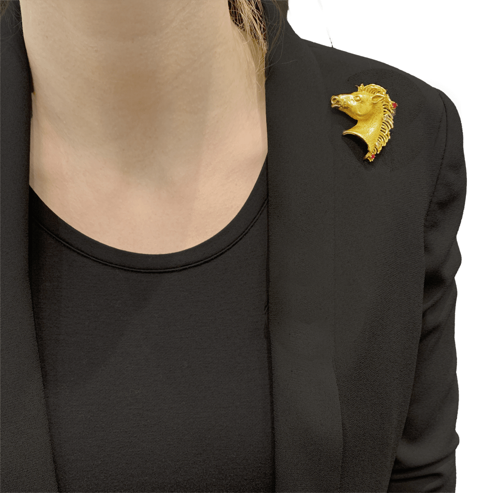 Broche Barrette en or jaune, rubis, saphir, émeraude et diamants - Castafiore