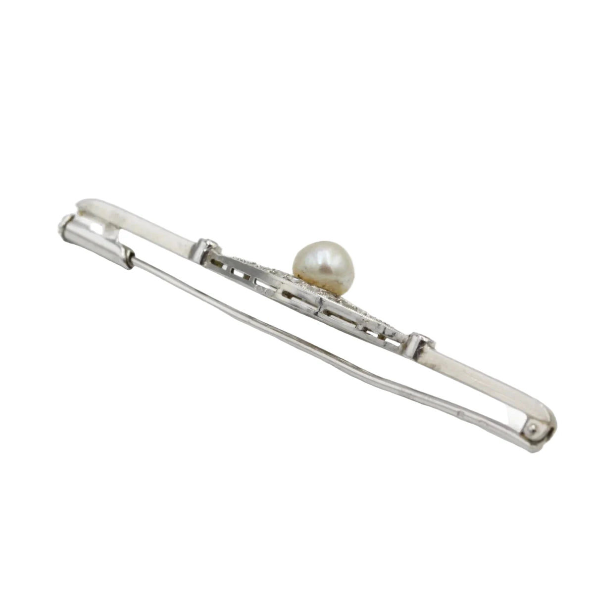 Broche Barrette en or, platine, perle et diamants - Castafiore