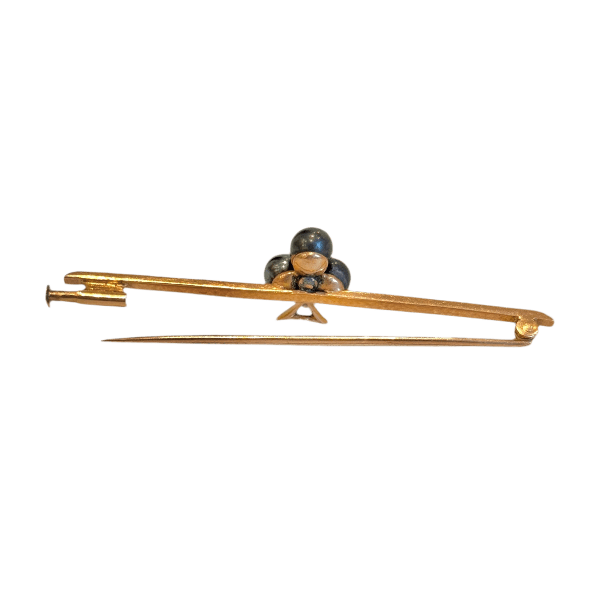 Broche Barrette en or rose, perles, hématite et diamants - Castafiore