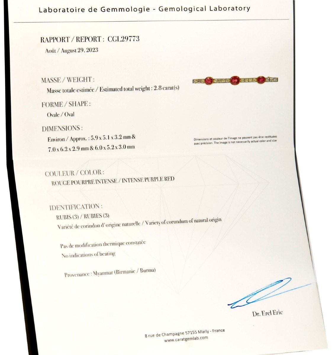 Broche Barrette en platine, or jaune, rubis, et diamants - Castafiore