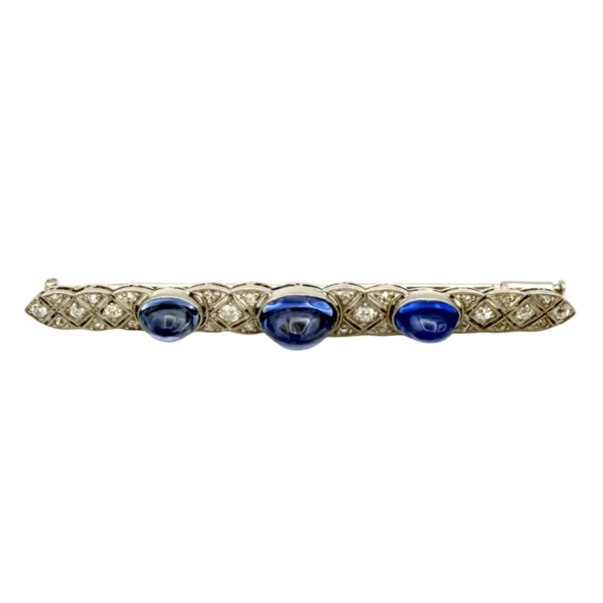 Broche Barrette en platine, saphirs et diamants - Castafiore