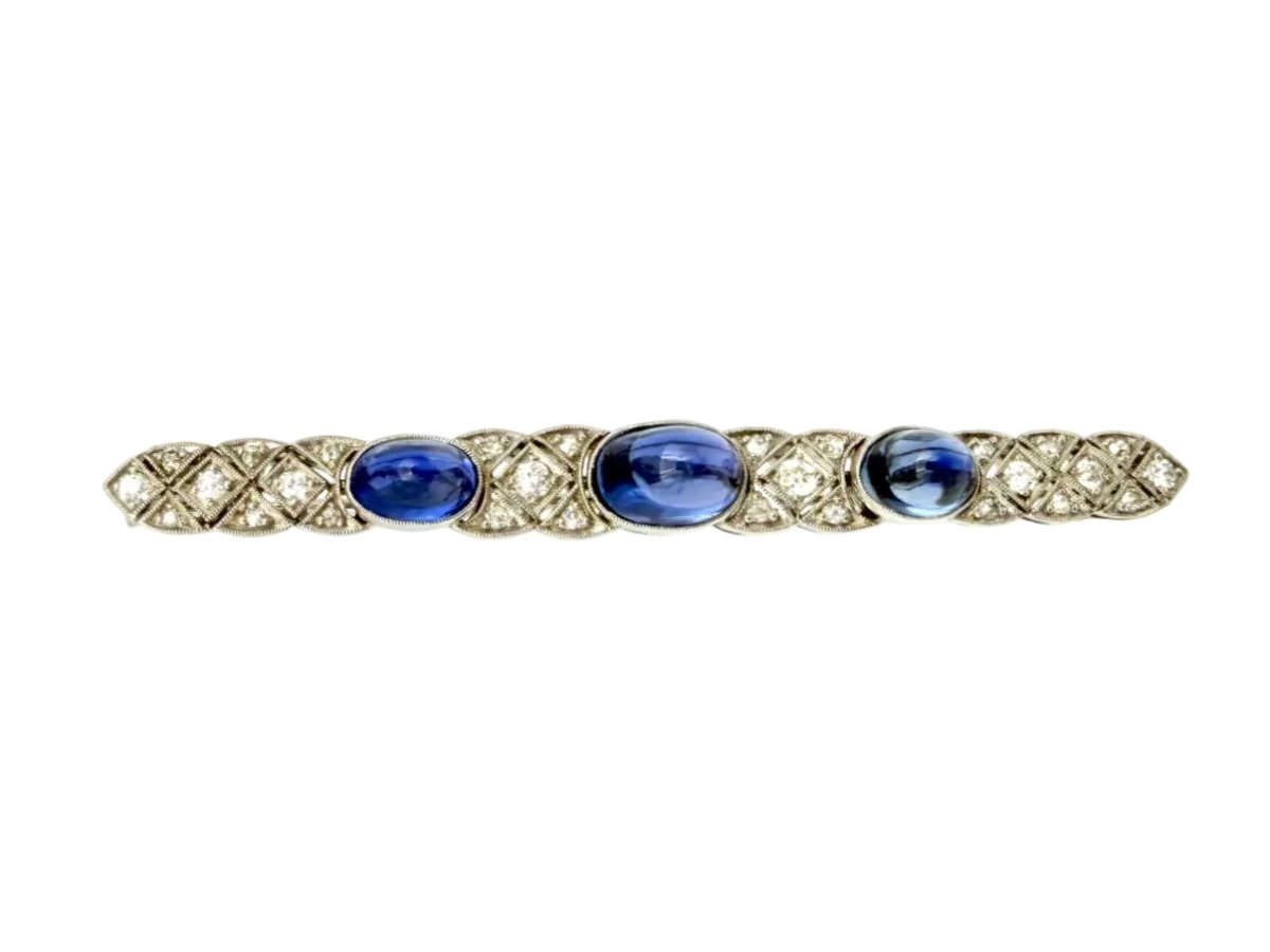 Broche Barrette en platine, saphirs et diamants - Castafiore