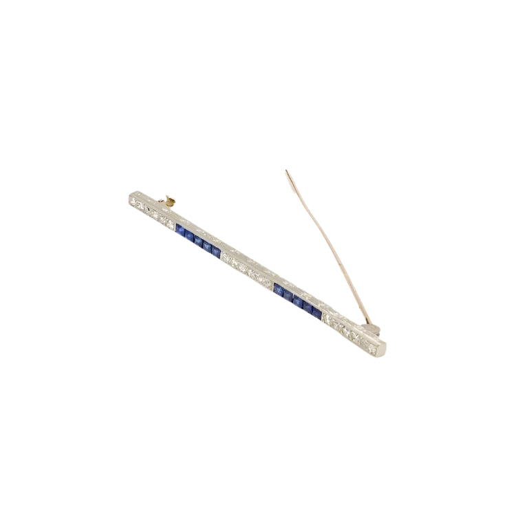 Broche barrette en platine, saphirs et diamants - Castafiore