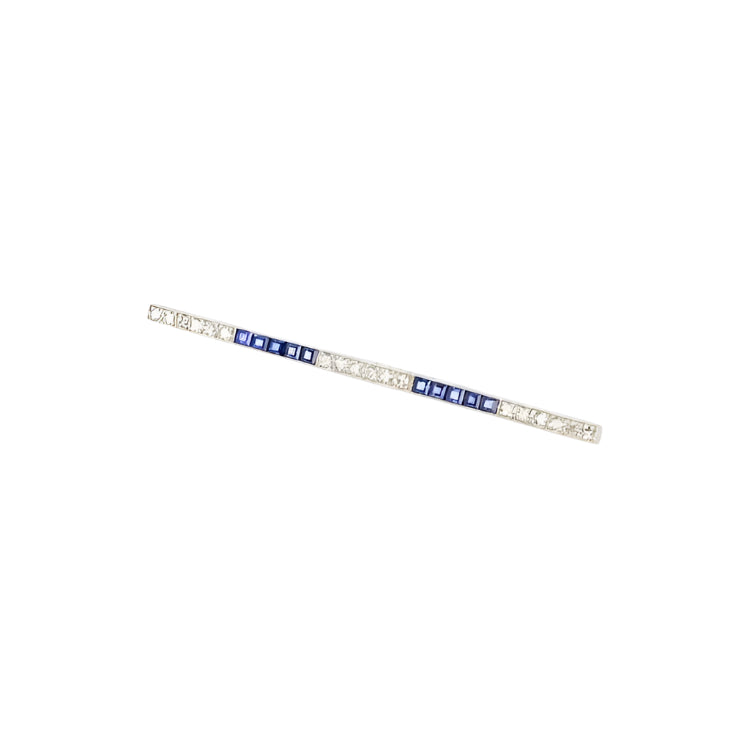 Broche barrette en platine, saphirs et diamants - Castafiore