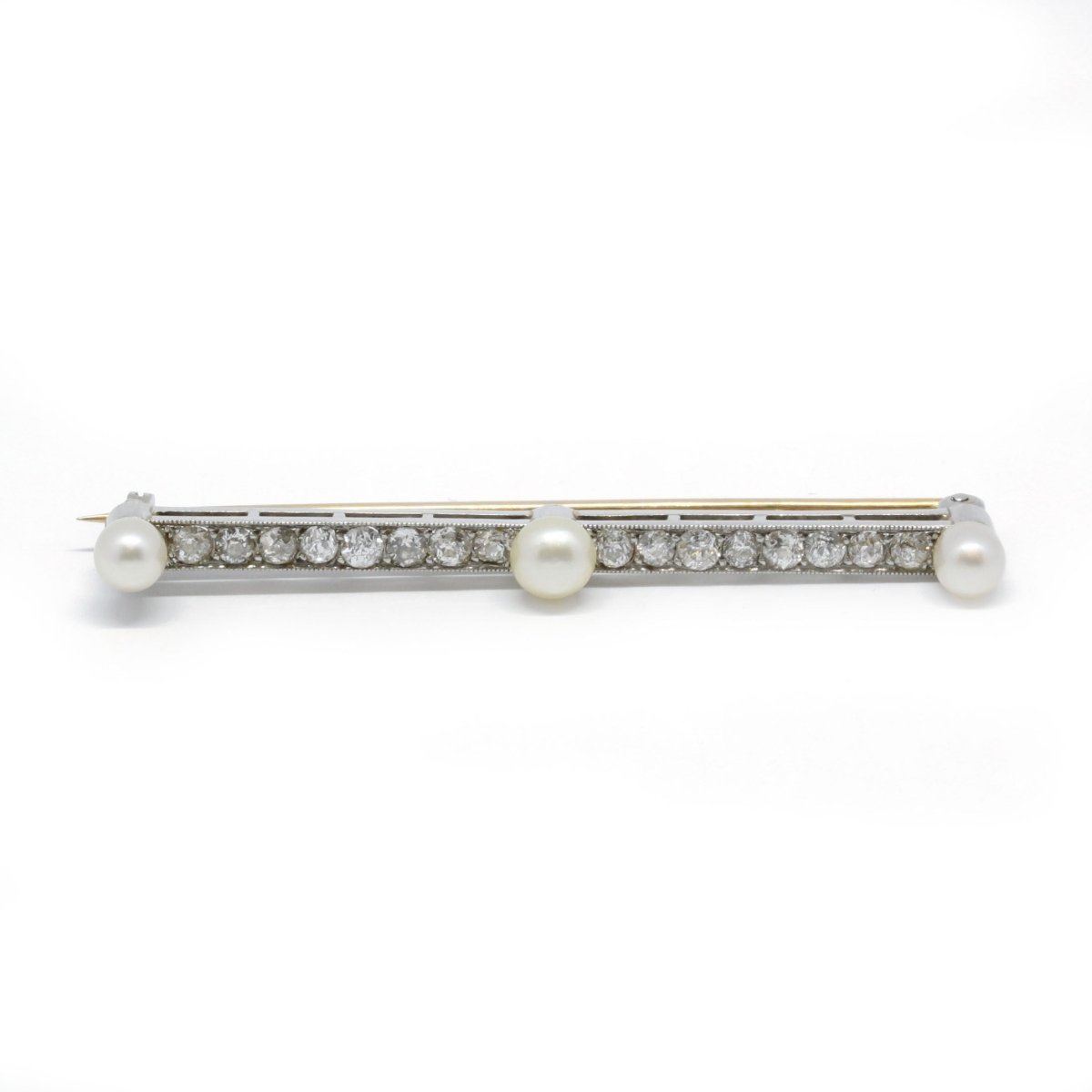 Broche barrette - Or, Platine, Diamants & Perles - Castafiore