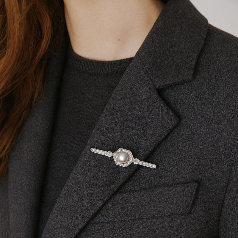 Broche Barrette perle et diamants - Castafiore