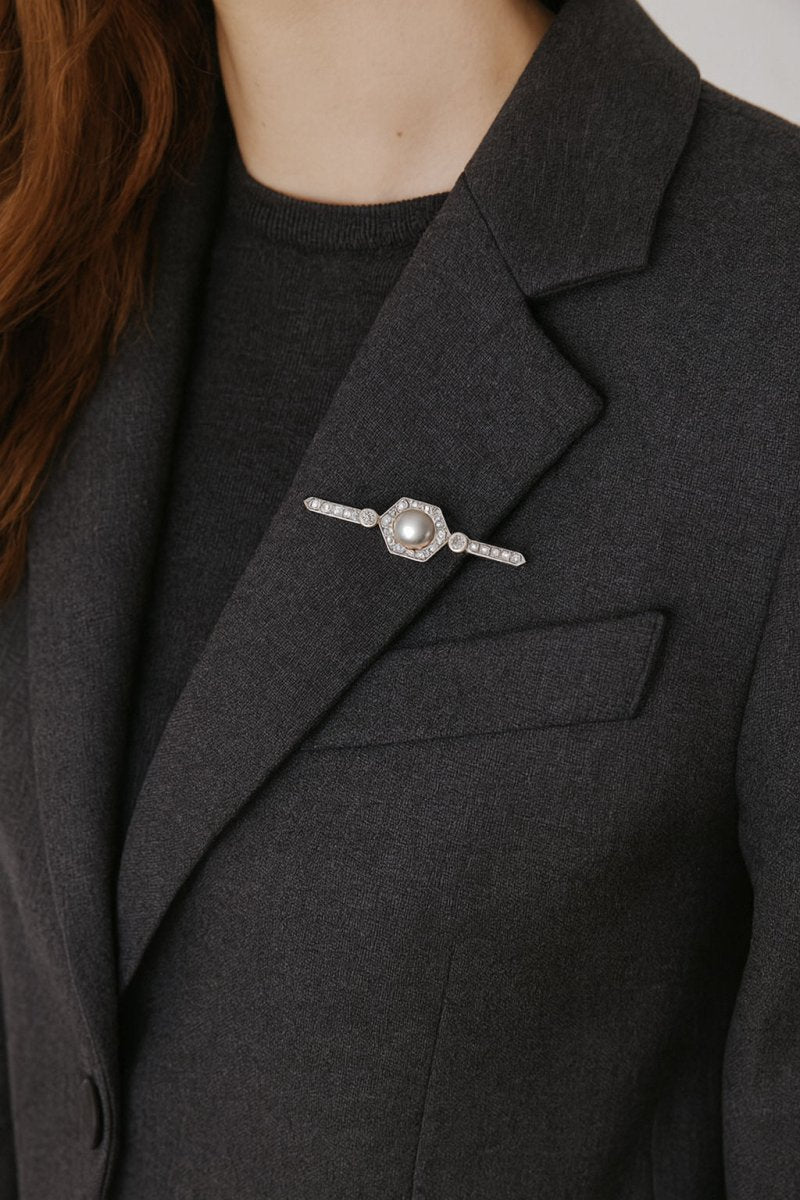 Broche Barrette perle et diamants - Castafiore