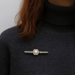 Broche Barrette perle et diamants - Castafiore