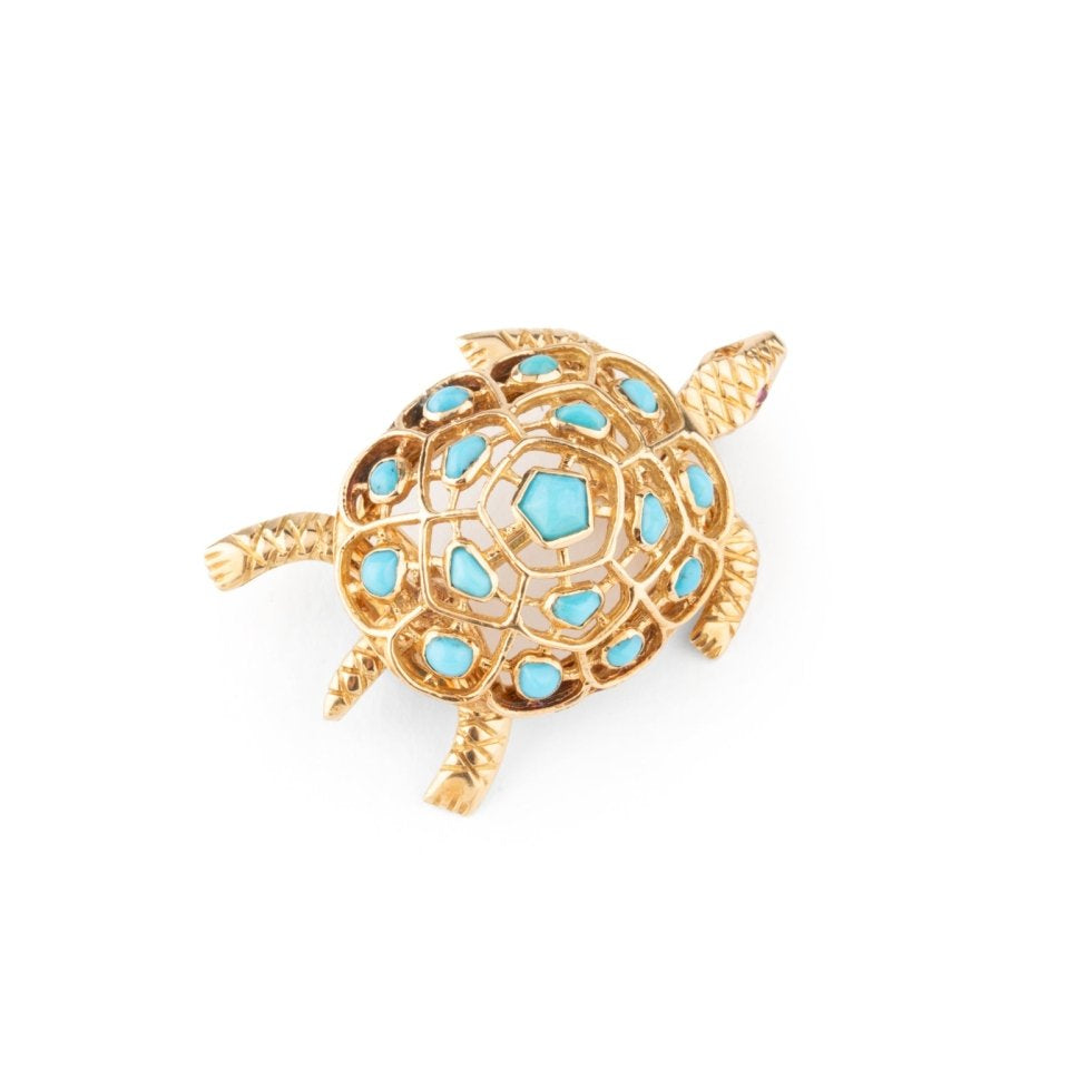 Broche BOUCHERON Tortue en or jaune et turquoise - Castafiore