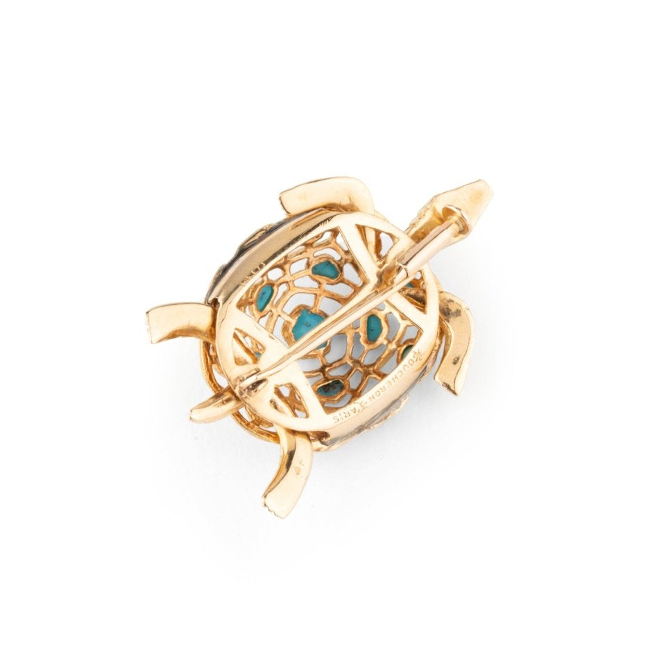 Broche BOUCHERON Tortue en or jaune et turquoise - Castafiore
