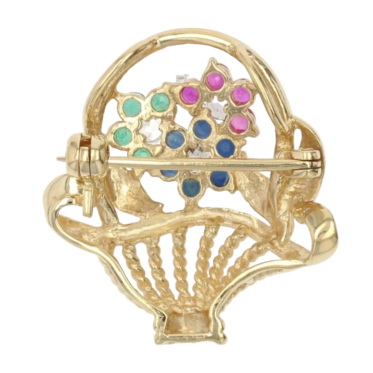 Broche bouquet en or jaune saphirs rubis émeraudes - Castafiore