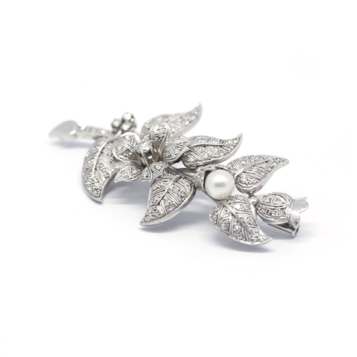 Broche branche florale - Or, diamants et perles - Castafiore