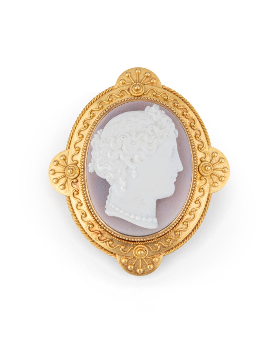 Broche Camée agate en or jaune - Castafiore