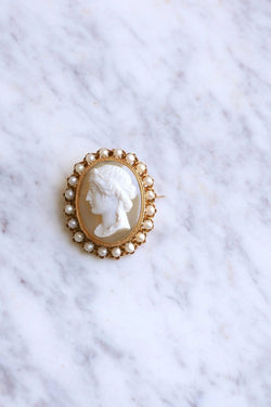 Broche camée agate et perles fines - Castafiore