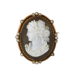 Broche Camée en or jaune et agate - Castafiore