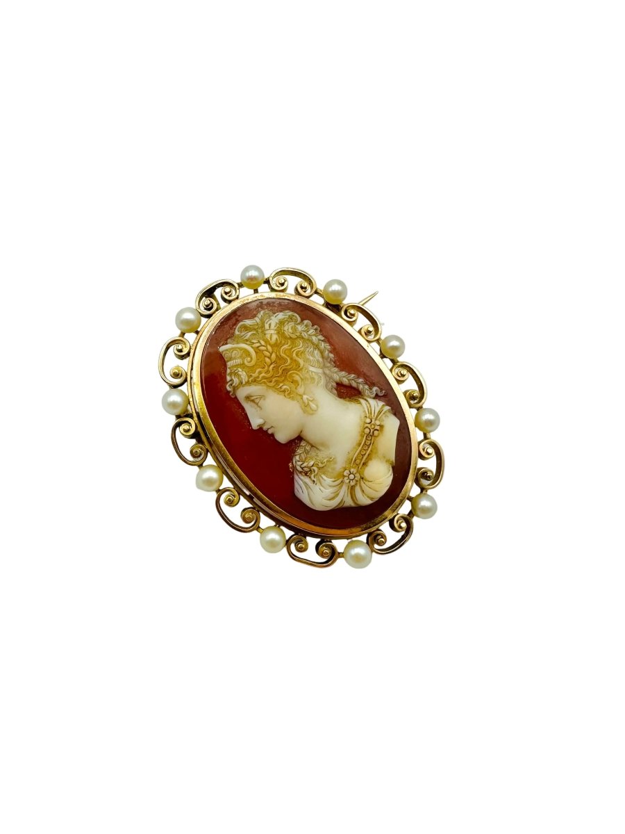 Broche Camée en Or jaune et Agate - Castafiore