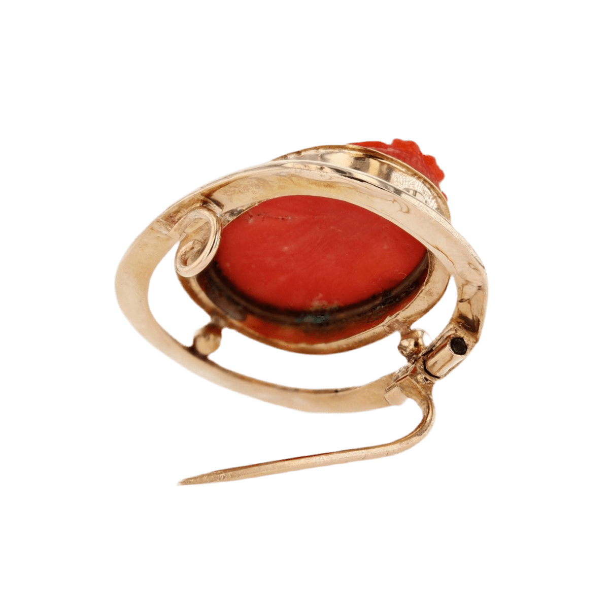 Broche Camée en or jaune et corail - Castafiore