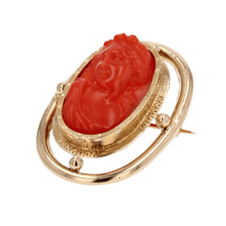 Broche Camée en or jaune et corail - Castafiore