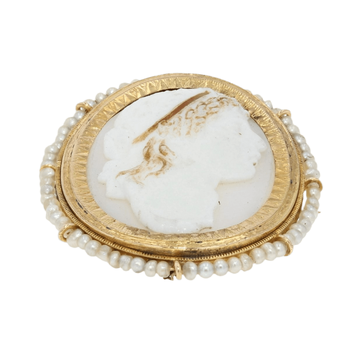 Broche Camée en or jaune et perles - Castafiore