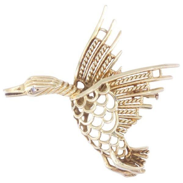 Broche Canard en or jaune et diamant - Castafiore