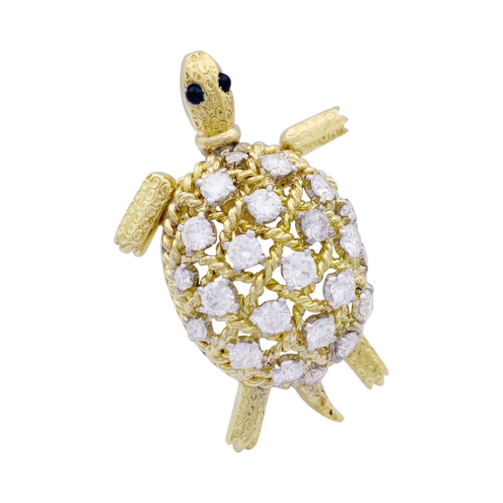 Broche CARTIER vintage, "Tortue", or jaune et diamants - Castafiore