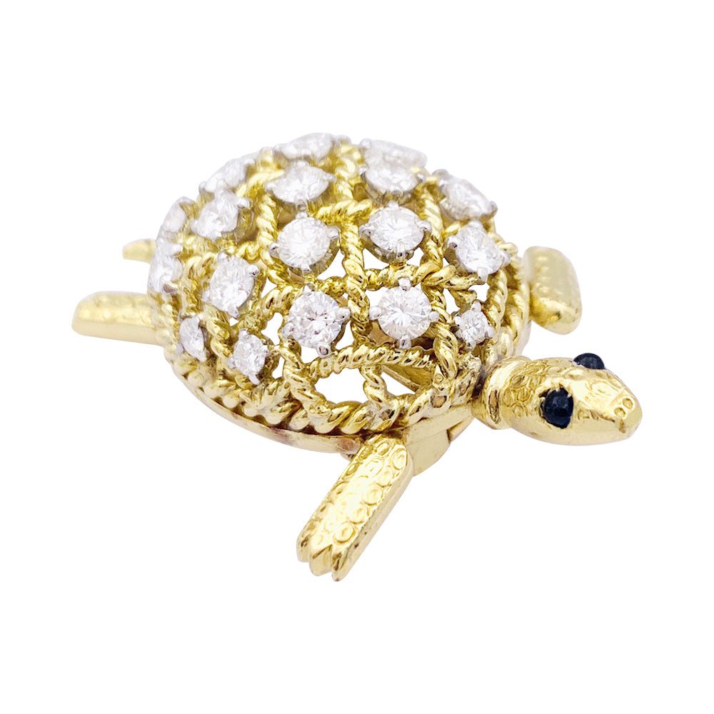 Broche CARTIER vintage, "Tortue", or jaune et diamants - Castafiore