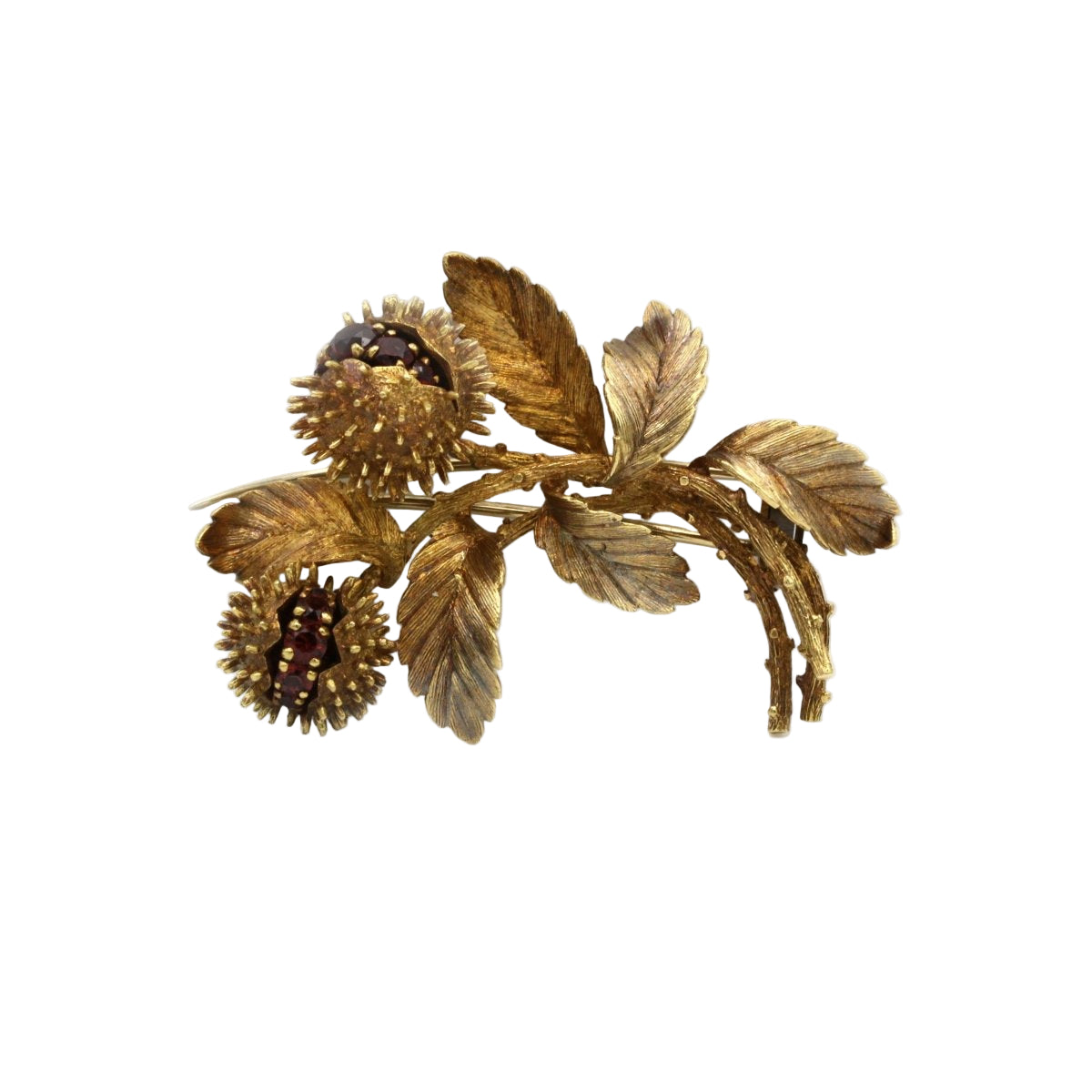 Broche Châtaignes en or jaune et grenats - Castafiore