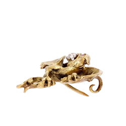 Broche CHIMÈRE Ancienne en or jaune diamant et rubis - Castafiore