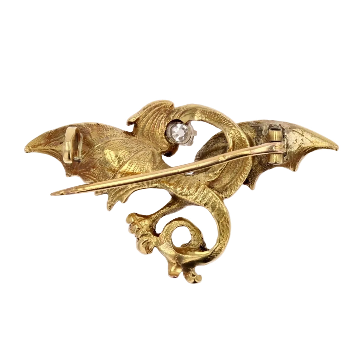 Broche CHIMÈRE Ancienne en or jaune diamant et rubis - Castafiore