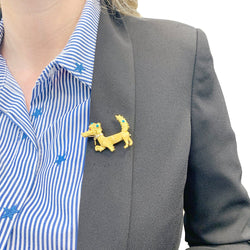 Broche Clip Bestiaire en or jaune, or blanc, rubis et turquoise - Castafiore