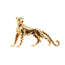 Broche Clip CARTIER "Panthère" en or jaune, émail et émeraude - Castafiore