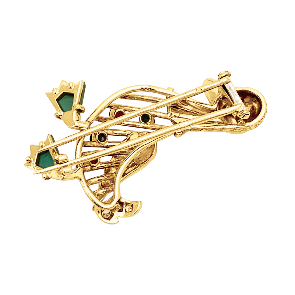 Broche Clip en or blanc, or jaune, rubis, émeraude, , turquoises, saphir et diamants - Castafiore