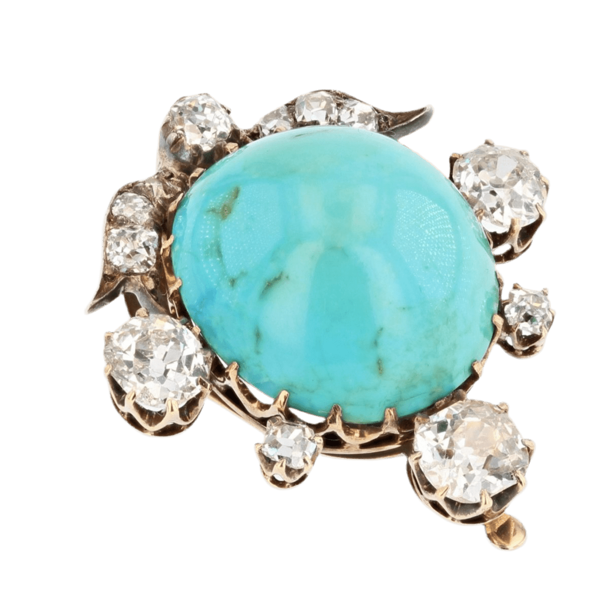 Broche Clip en or jaune, argent, turquoise et diamants - Castafiore