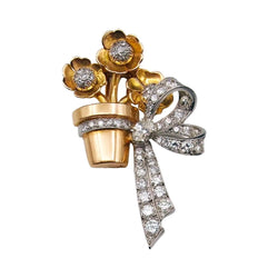 Broche Clip en or jaune, platine et diamants - Castafiore