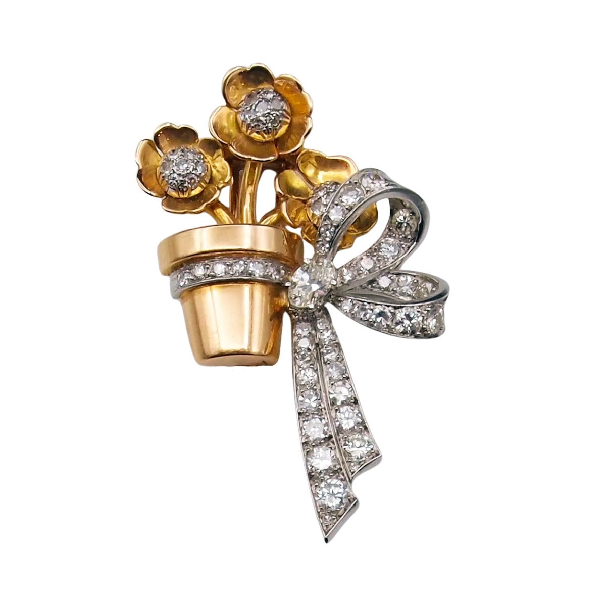 Broche Clip en or jaune, platine et diamants - Castafiore
