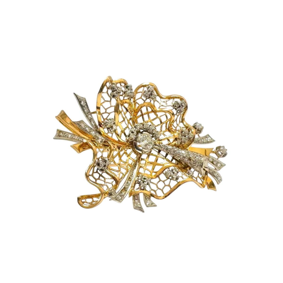 Broche Clip en or jaune, platine et diamants - Castafiore