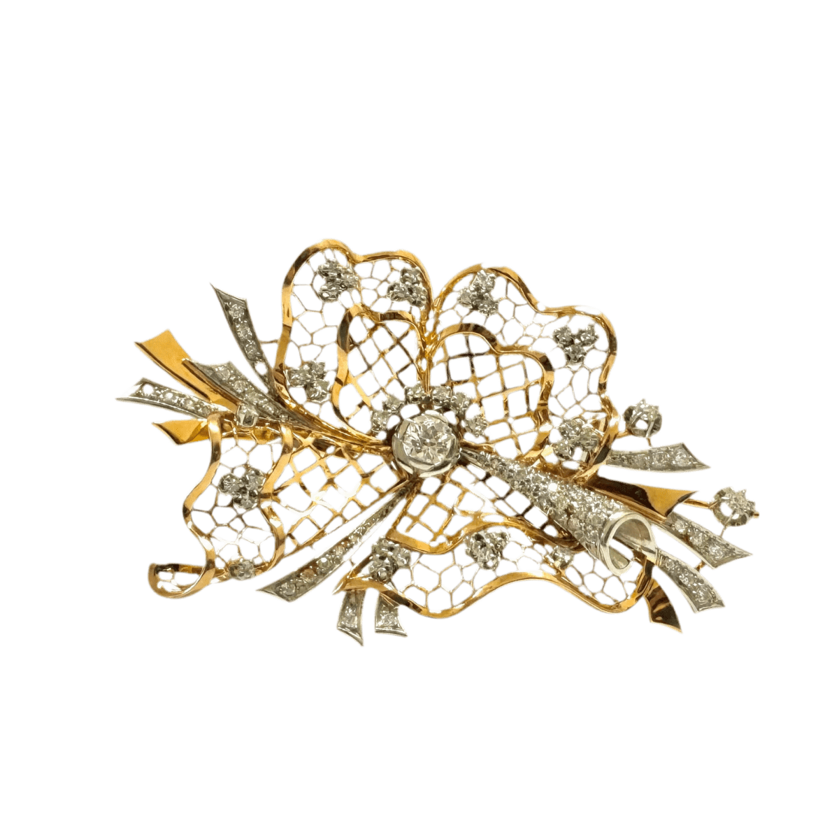 Broche Clip en or jaune, platine et diamants - Castafiore