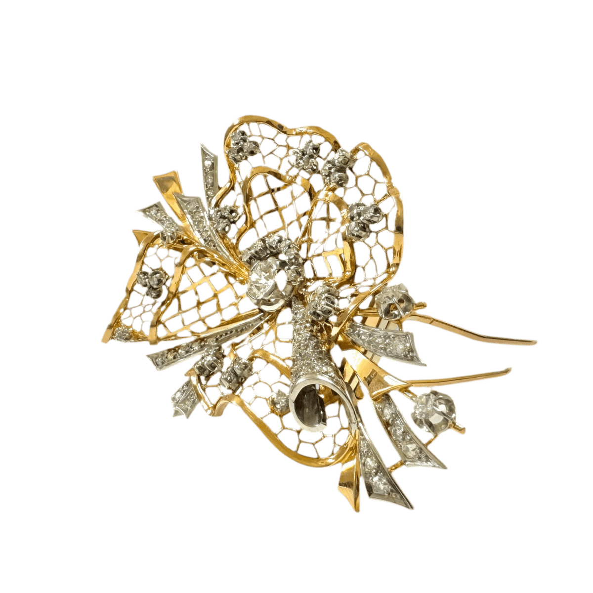Broche Clip en or jaune, platine et diamants - Castafiore