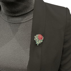 Floral clip, yellow gold, diamonds, emeralds, rubies.