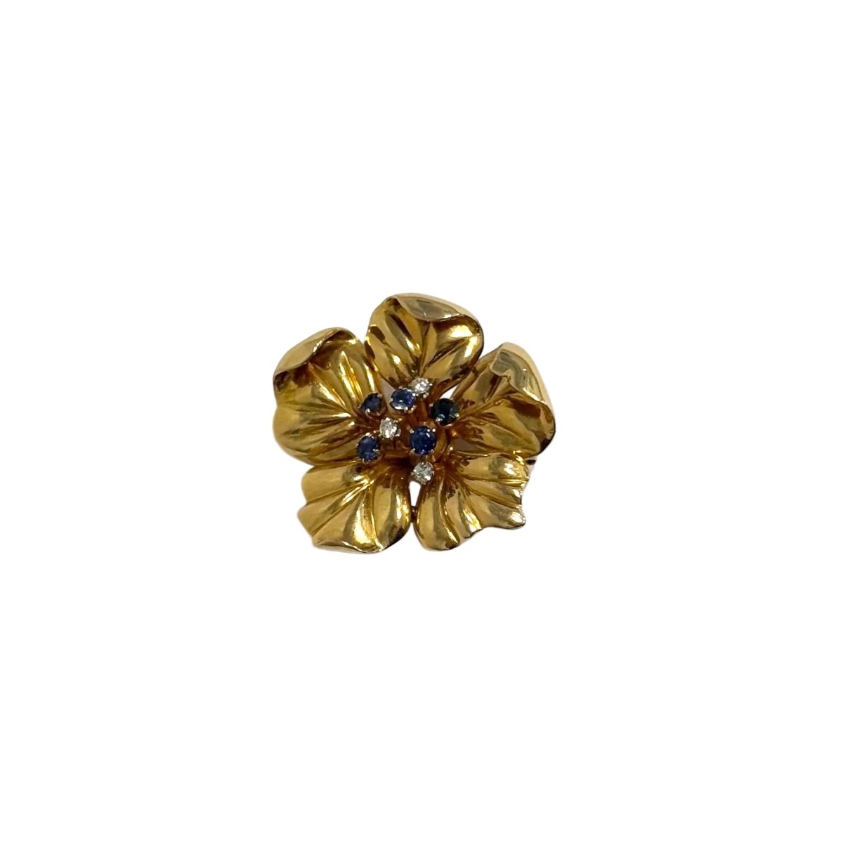 Broche Clip en or jaune, saphirs et diamants - Castafiore