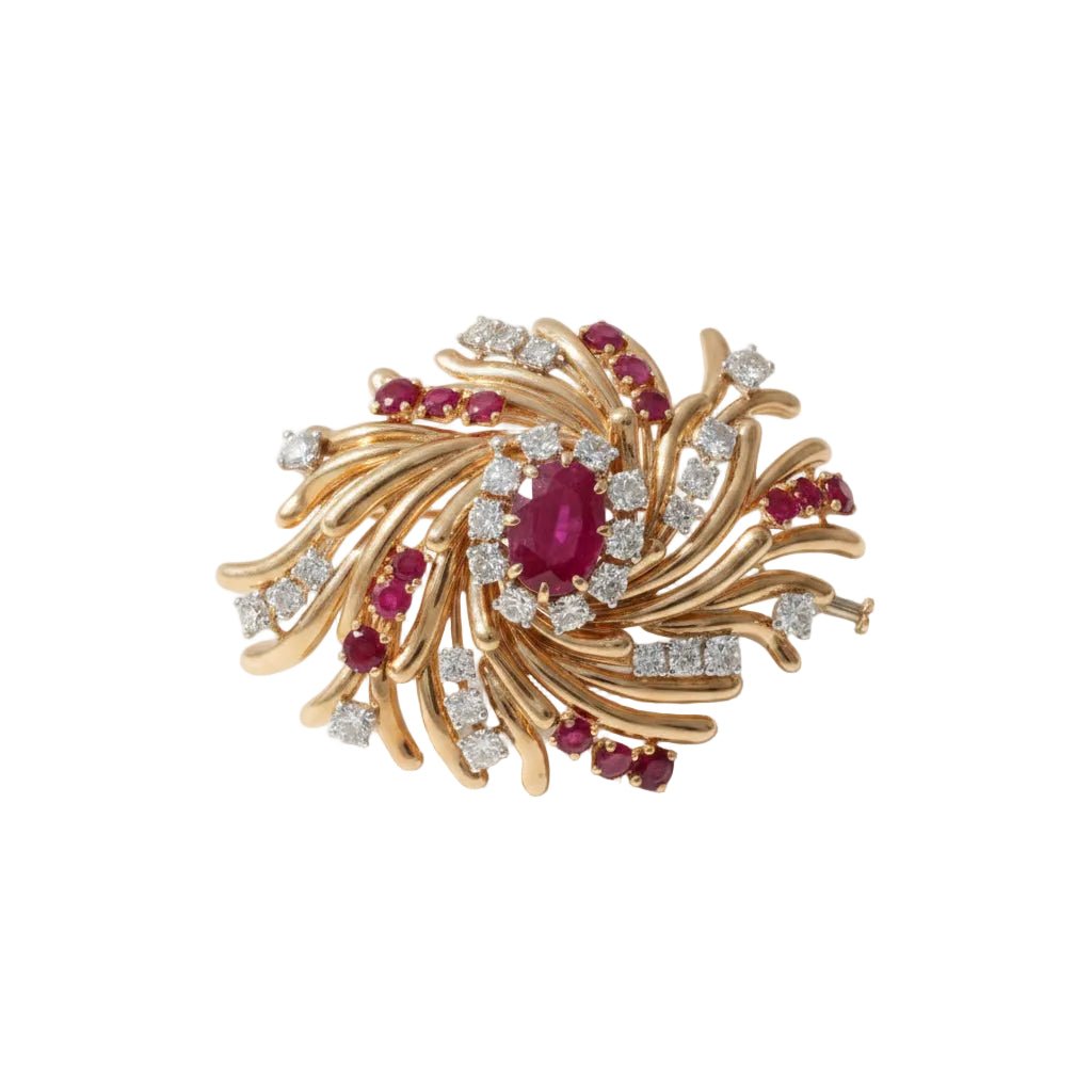 Broche Clip en or rosé, rubis et diamants - Castafiore