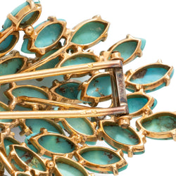 Broche Clip Feuillage en or jaune, turquoises et diamants - Castafiore