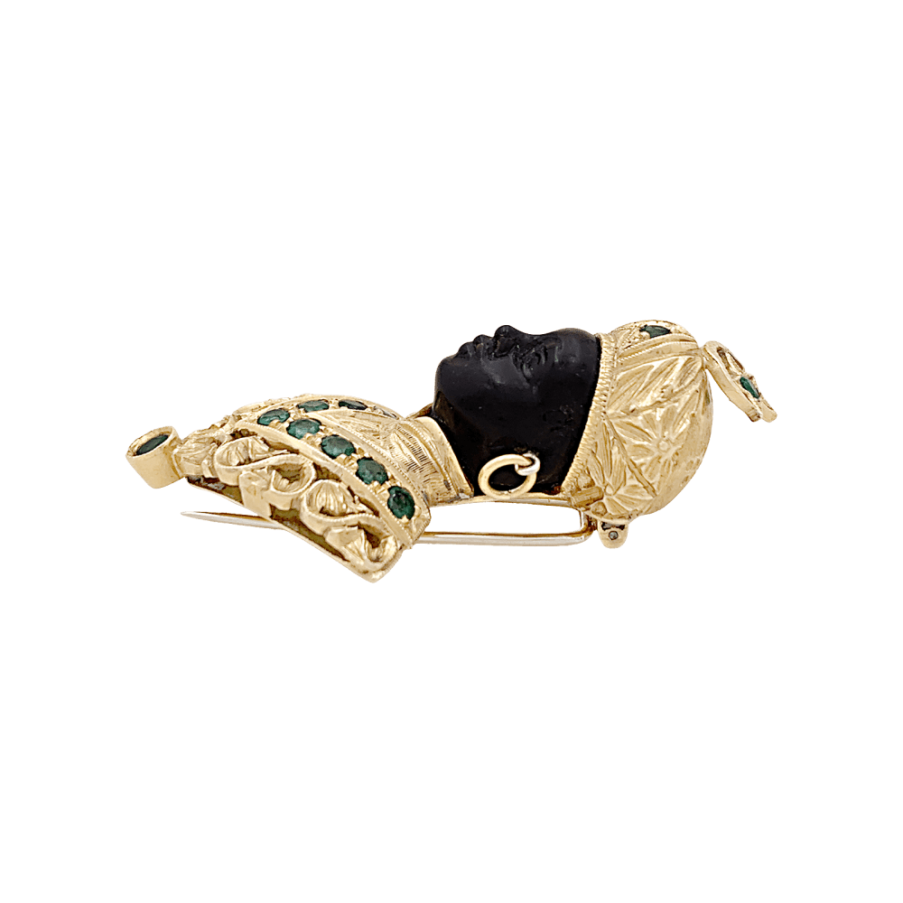 Broche Clip G.NARDI Moretto en or jaune, émeraudes et ébène - Castafiore