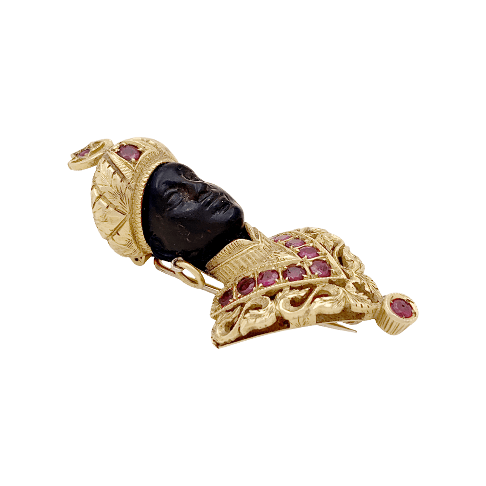 Broche Clip G.NARDI "Moretto" en or jaune, rubis et ébène - Castafiore