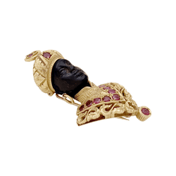 Broche Clip G.NARDI "Moretto" en or jaune, rubis et ébène - Castafiore